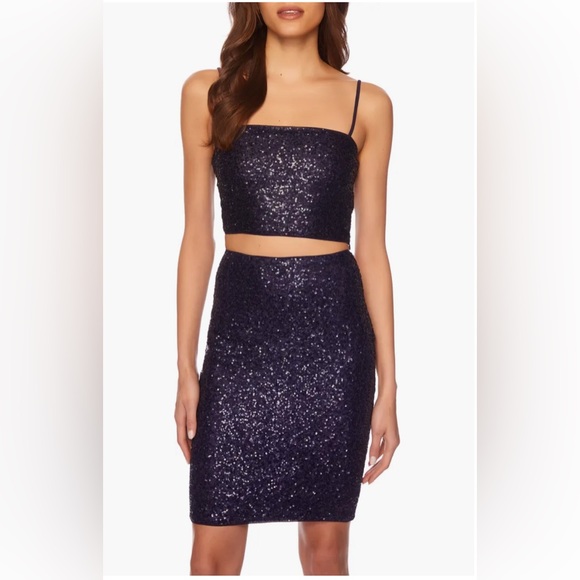 SUSANA MONACO Sequin High Waist Pencil Skirt In Thunder - Picture 3 of 6